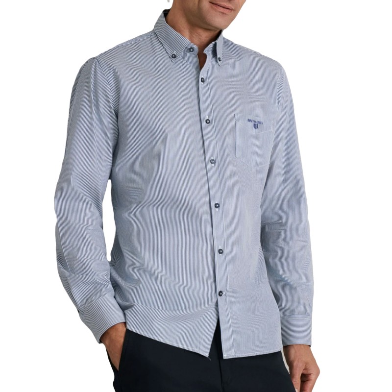 Navy & Green Shirt Striped Comfort Fit-White/Deep Blue Navy & Green Shirt Striped Comfort Fit-White/Deep Blue
