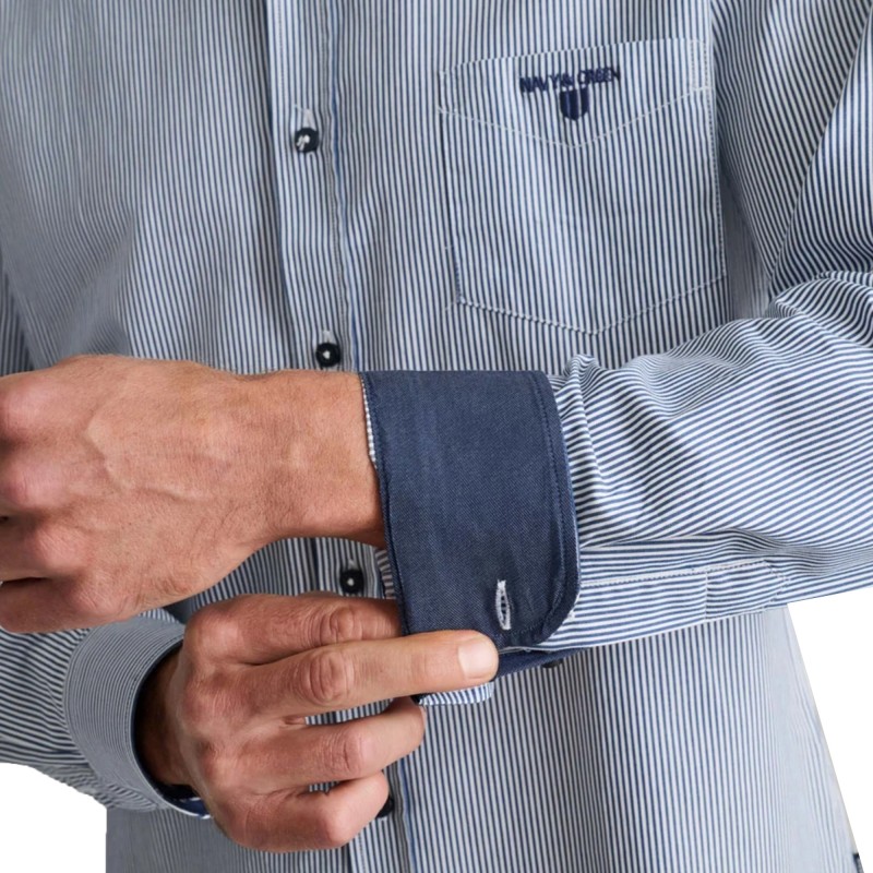 Navy & Green Shirt Striped Comfort Fit-White/Deep Blue Navy & Green Shirt Striped Comfort Fit-White/Deep Blue