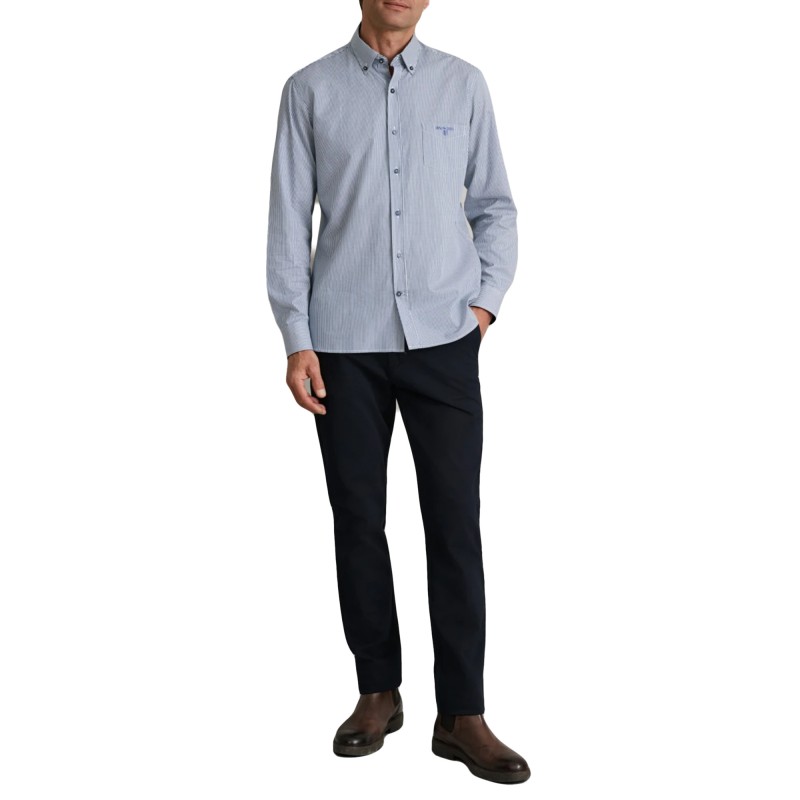 Navy & Green Shirt Striped Comfort Fit-White/Deep Blue Navy & Green Shirt Striped Comfort Fit-White/Deep Blue