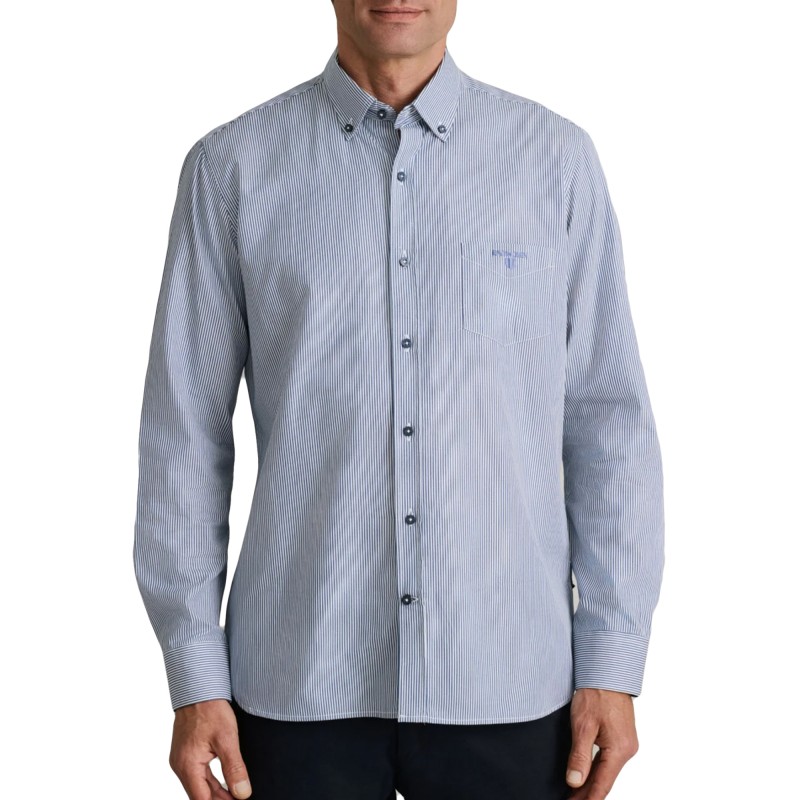 Navy & Green Shirt Striped Comfort Fit-White/Deep Blue Navy & Green Shirt Striped Comfort Fit-White/Deep Blue