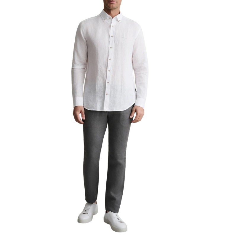 Navy & Green Shirt Comfort Fit Pure Linen-White