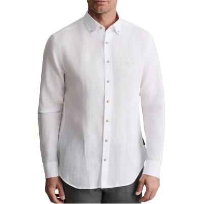 Navy & Green Shirt Comfort Fit Pure Linen-White