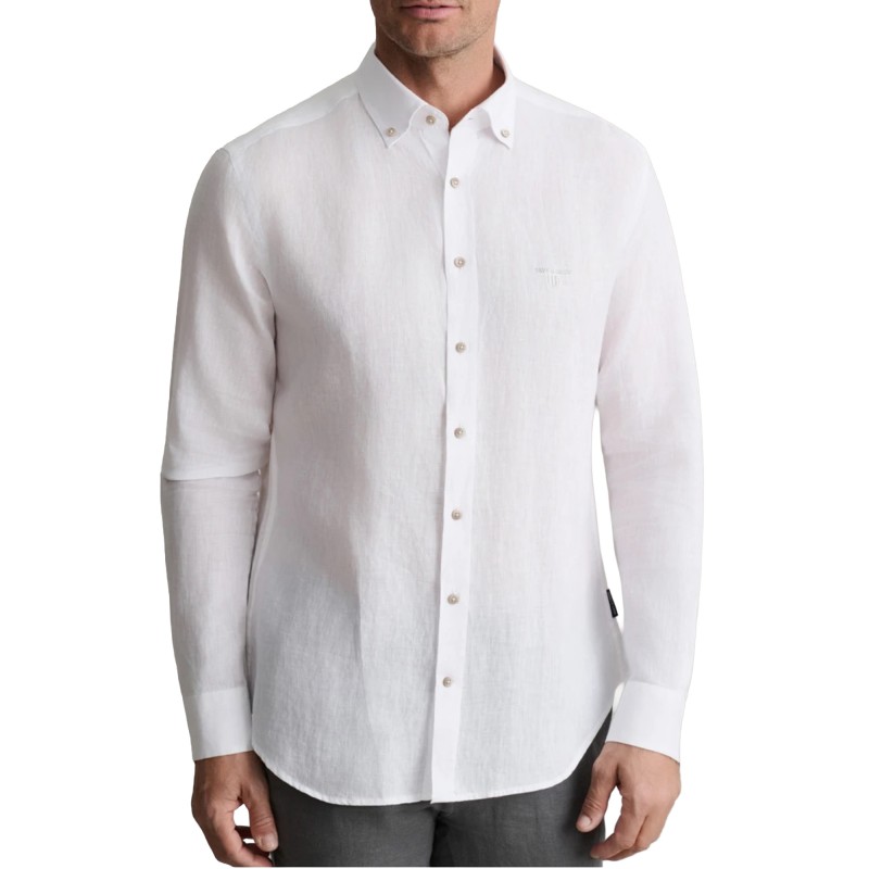 Navy & Green Shirt Comfort Fit Pure Linen-White