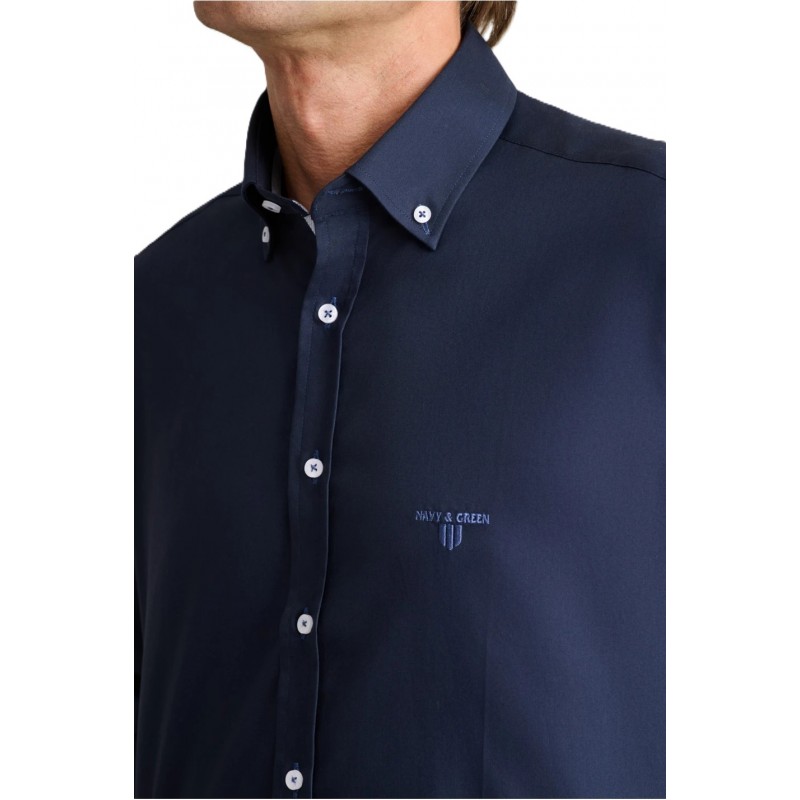 Navy & Green Shirt Comfort Fit-DK Blue Navy & Green Shirt Comfort Fit-DK Blue