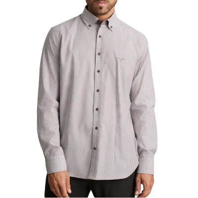 Navy & Green Shirt Comfort Fit Striped Non Iron-Faded Brown/White