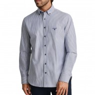 Navy & Green Shirt Comfort Fit Striped Non Iron-Faded Navy/White