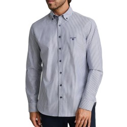 Navy & Green Shirt Comfort Fit Striped Non Iron-Faded Navy/White