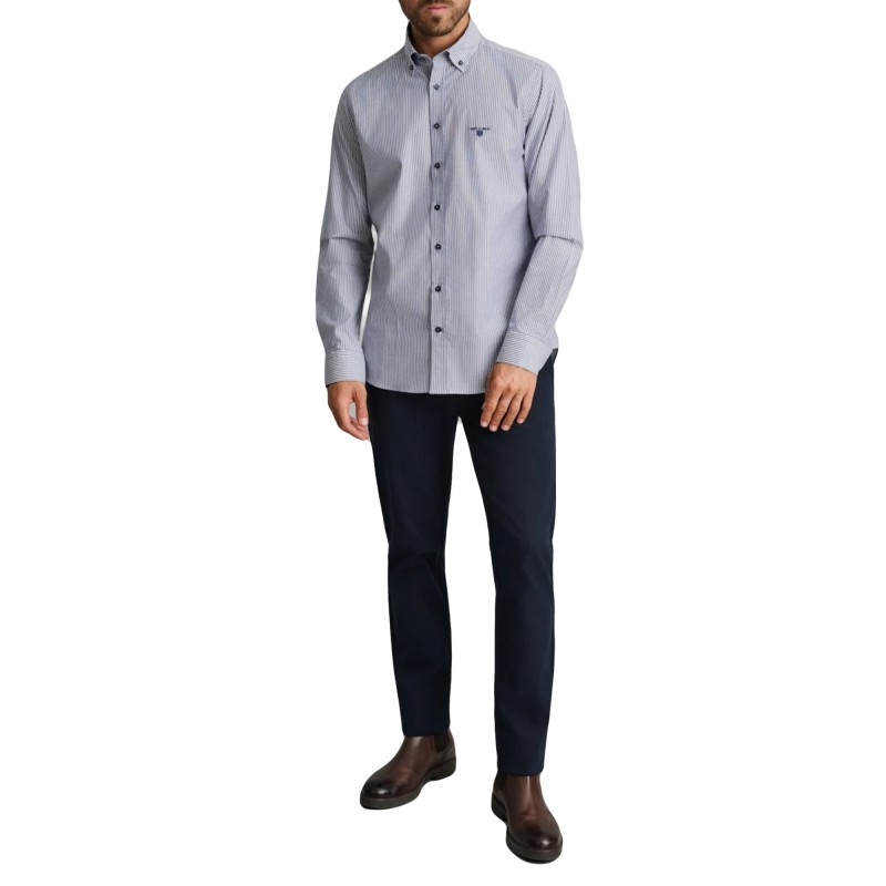 Navy & Green Shirt Comfort Fit Striped Non Iron-Faded Navy/White Navy & Green Shirt Comfort Fit Striped Non Iron-Faded Navy/White