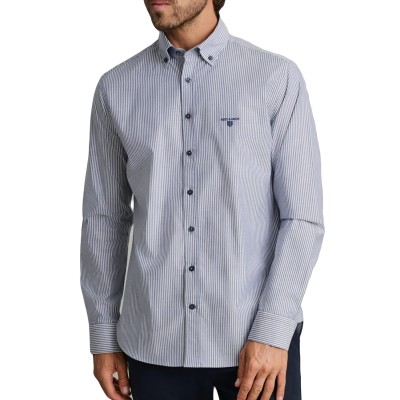 Navy & Green Shirt Comfort Fit Striped Non Iron-Faded Navy/White