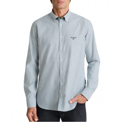 Navy & Green Shirt Striped Comfort Fit Non Iron-Faded Green/White