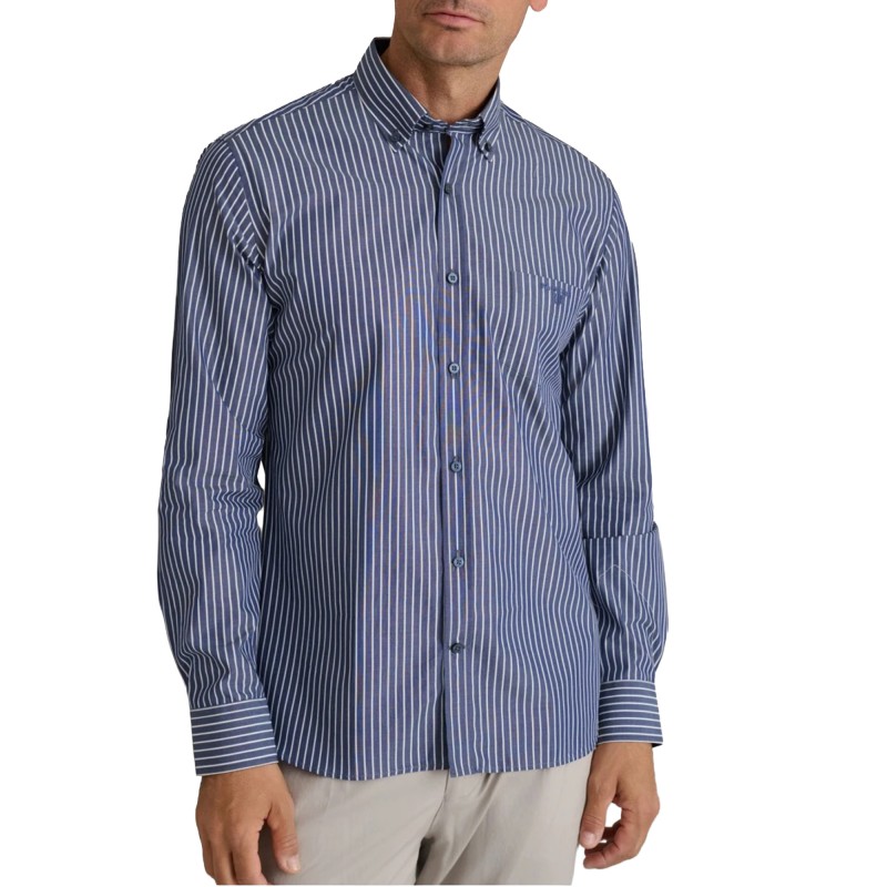 Navy & Green Shirt Comfort Fit Striped-Dk Navy/White
