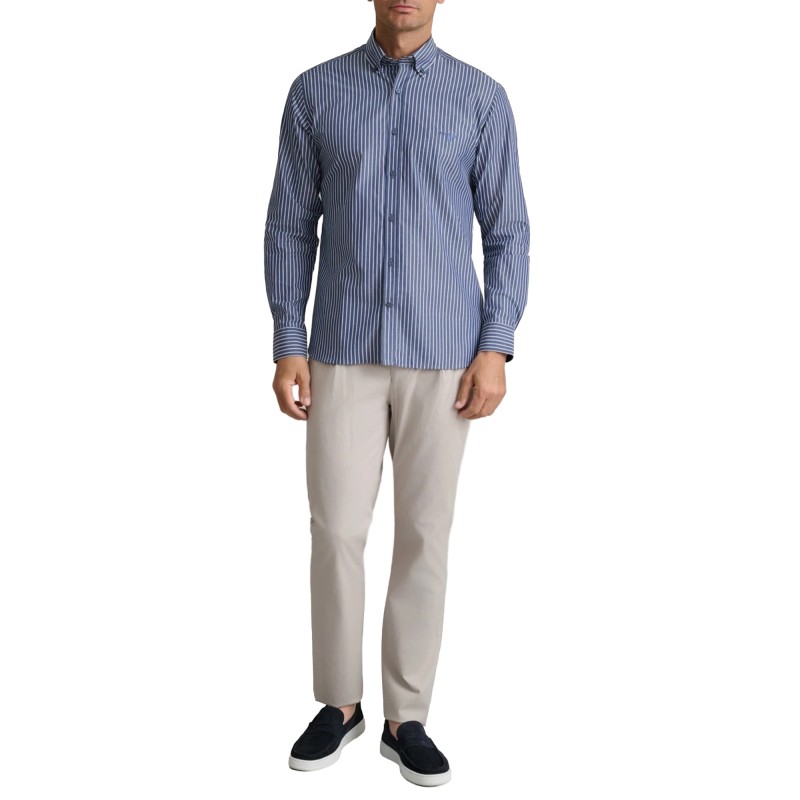 Navy & Green Shirt Comfort Fit Striped-Dk Navy/White
