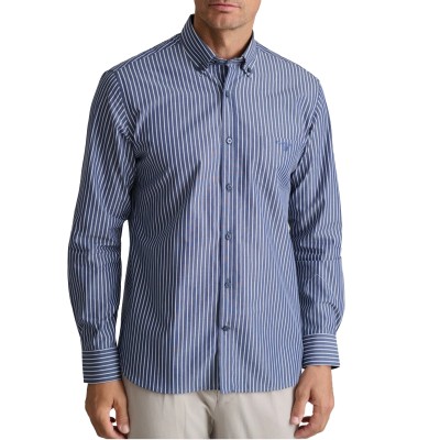 Navy & Green Shirt Comfort Fit Striped-Dk Navy/White