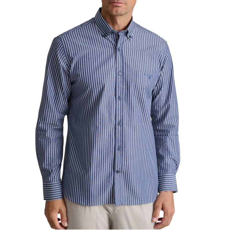 Navy & Green Shirt Comfort Fit Striped-Dk Navy/White