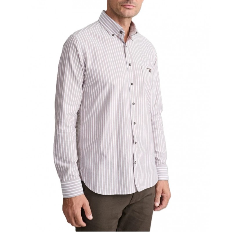 Navy & Green Shirt Striped Oxford Comfort Fit-Brown Grey/White