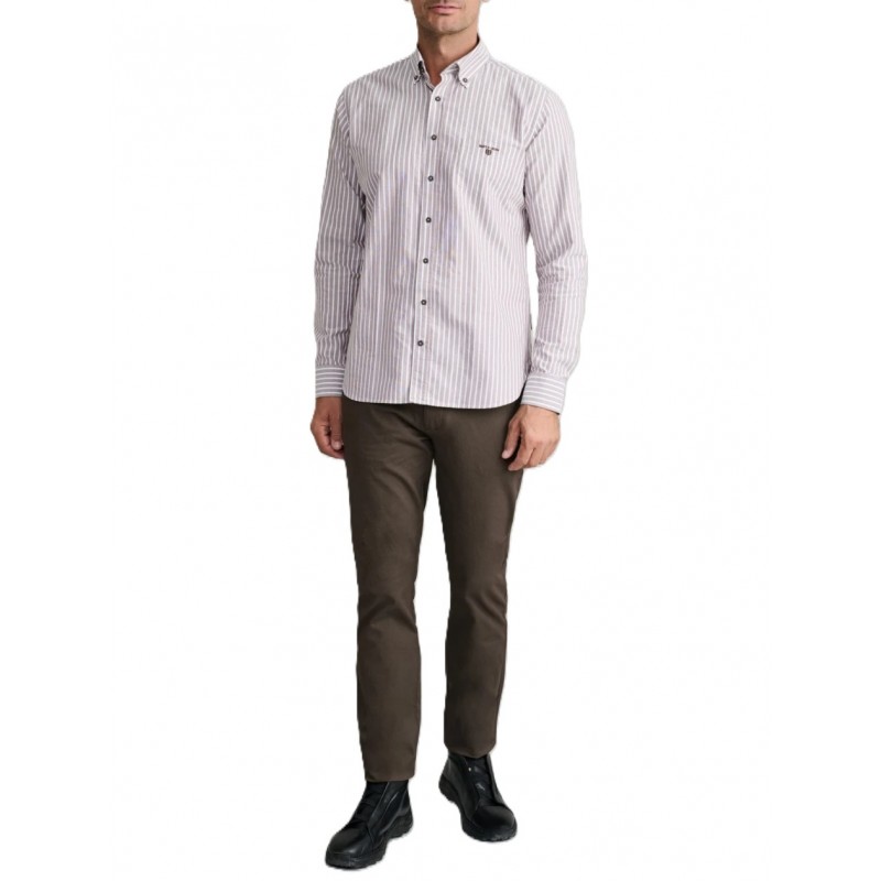 Navy & Green Shirt Striped Oxford Comfort Fit-Brown Grey/White