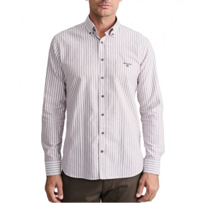 Navy & Green Shirt Striped Oxford Comfort Fit-Brown Grey/White