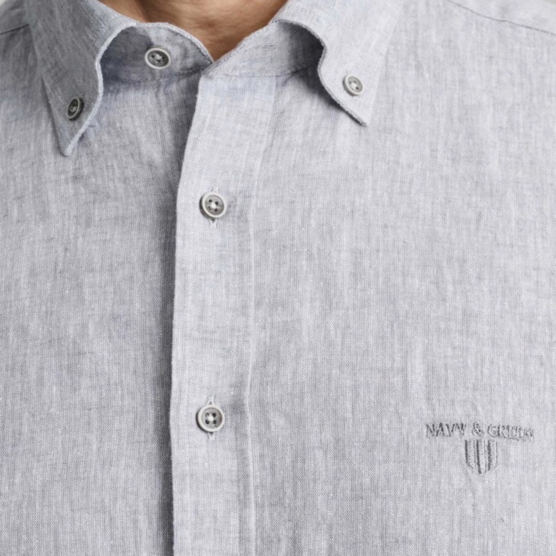 Navy & Green Shirt Comfort Fit Cotton Linen-Frost Grey