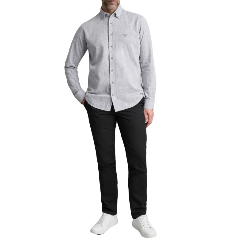 Navy & Green Shirt Comfort Fit Cotton Linen-Frost Grey