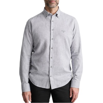 Navy & Green Shirt Comfort Fit Cotton Linen-Frost Grey