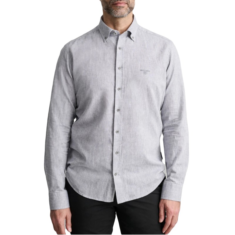Navy & Green Shirt Comfort Fit Cotton Linen-Frost Grey