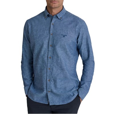 Navy & Green Shirt Comfort Fit Cotton Linen-Moroccan Blue