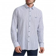 Navy & Green Shirt Striped Comfort Fit-White/Dirty Blue