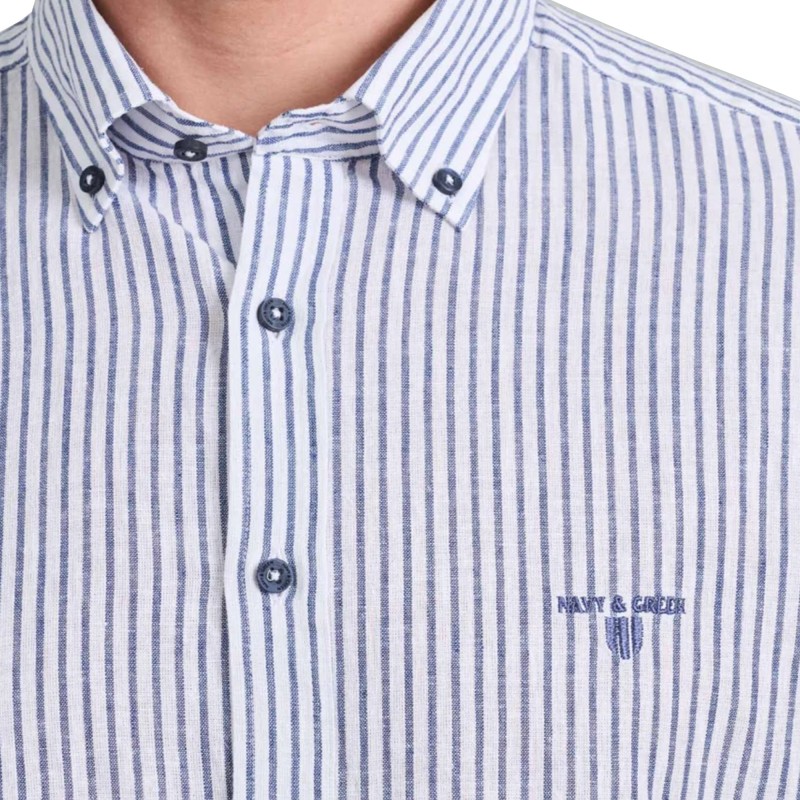 Navy & Green Shirt Striped Comfort Fit-White/Dirty Blue