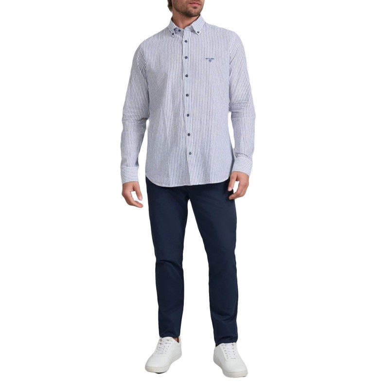 Navy & Green Shirt Striped Comfort Fit-White/Dirty Blue