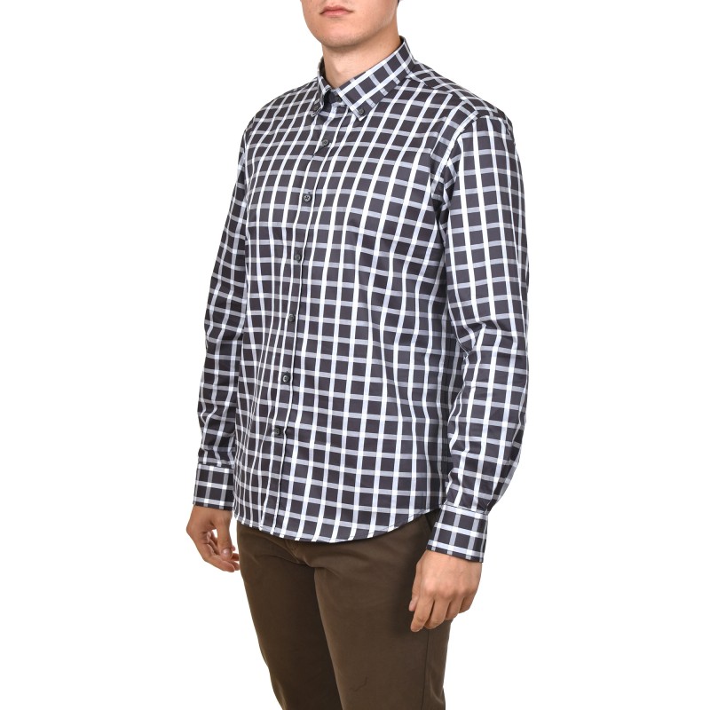 Navy & Green Two Ply Shirt In Twisted Egyptian Cotton-Blue Graphite/White Navy & Green Two Ply Shirt In Twisted Egyptian Cotton-Blue Graphite/White