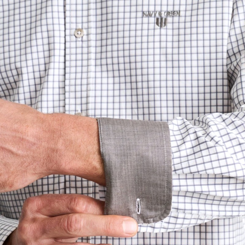 Navy & Green Shirt Comfort Fit-Grey/Ochre Navy & Green Shirt Comfort Fit-Grey/Ochre