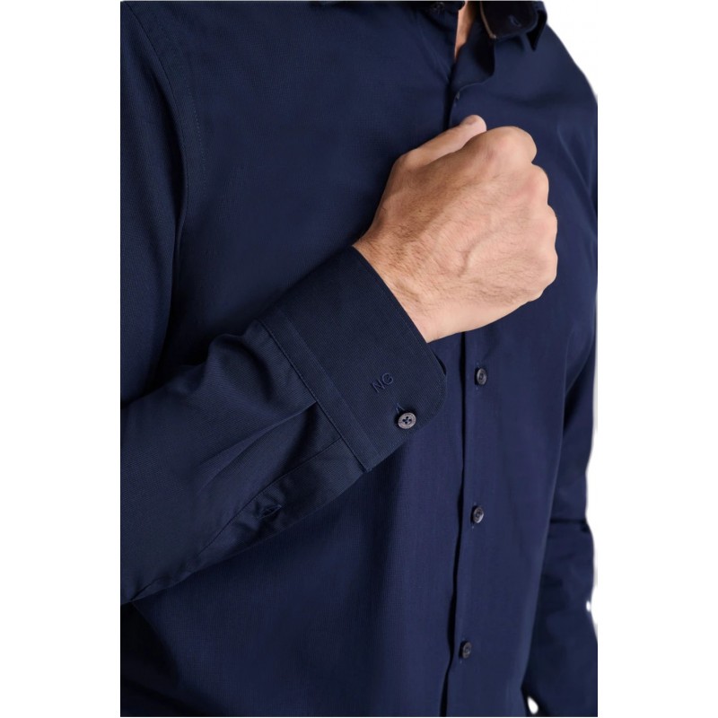 Navy & Green Shirt Comfort Fit-Dark Blue Navy & Green Shirt Comfort Fit-Dark Blue