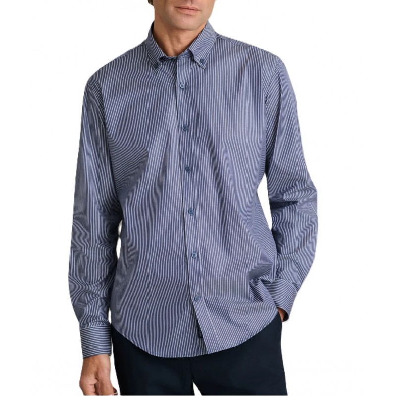 Navy & Green Shirt Striped Comfort Fit-Dark Blue/White Navy & Green Shirt Striped Comfort Fit-Dark Blue/White