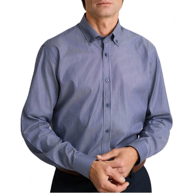 Navy & Green Shirt Striped Comfort Fit-Dark Blue/White Navy & Green Shirt Striped Comfort Fit-Dark Blue/White