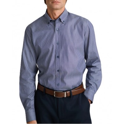 Navy & Green Shirt Striped Comfort Fit-Dark Blue/White