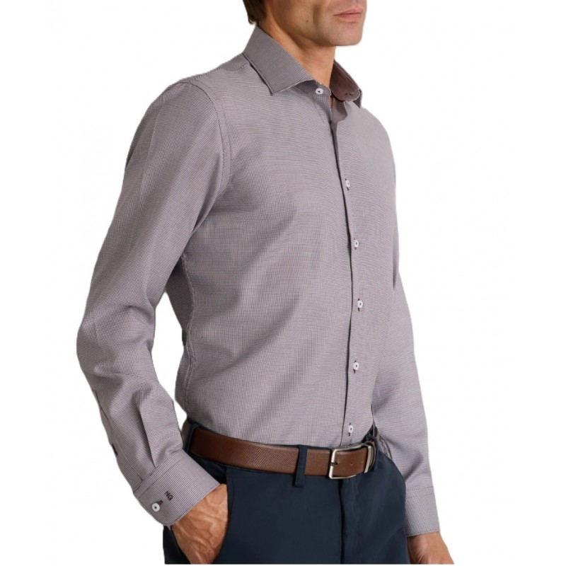 Navy& Green Shirt Pied De Poule Jacquard Comfort Fit-Burgundy/Ice Navy& Green Shirt Pied De Poule Jacquard Comfort Fit-Burgundy/Ice