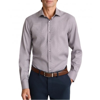 Navy& Green Shirt Pied De Poule Jacquard Comfort Fit-Burgundy/Ice
