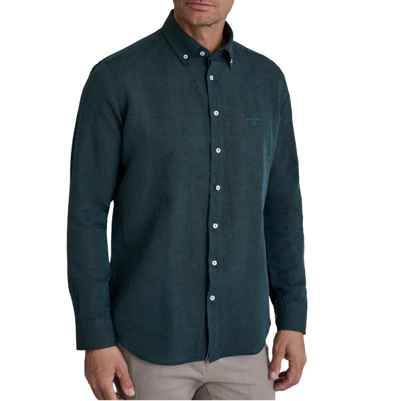 Navy & Green Shirt Comfort Fit Cotton Linen-Moroccan