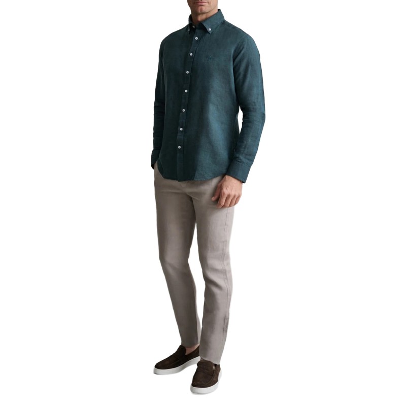 Navy & Green Shirt Comfort Fit Cotton Linen-Moroccan