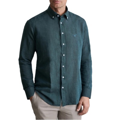 Navy & Green Shirt Comfort Fit Cotton Linen-Moroccan