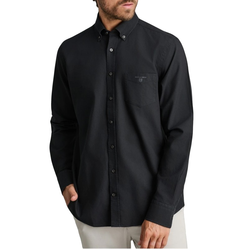 Navy & Green Shirt Comfort Fit Chest Pocket-Midnight Black