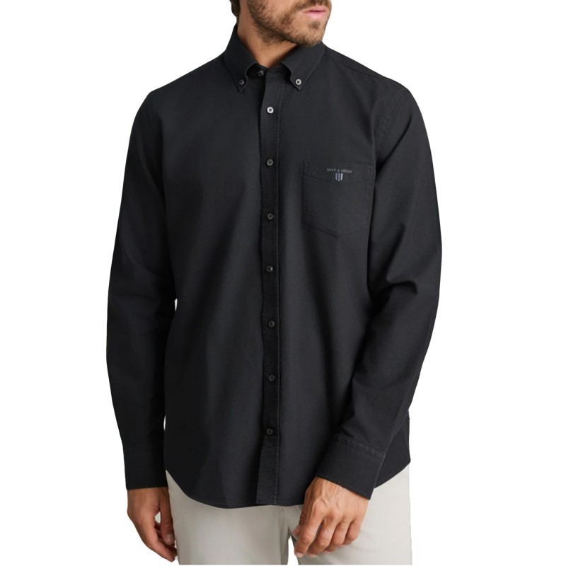 Navy & Green Shirt Comfort Fit Chest Pocket-Midnight Black