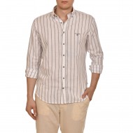 Navy & Green Cotton Linen Comfort Fit Shirt-Ecru/Grey