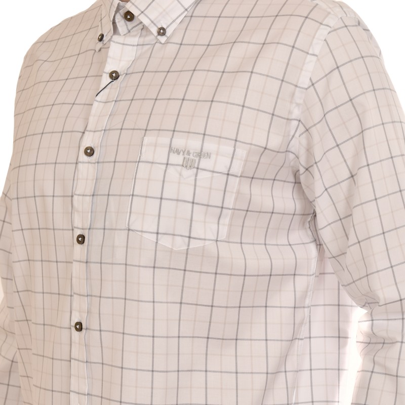 Navy & Green Comfort Fit Two Ply Shirt-White/Grey Navy & Green Comfort Fit Two Ply Shirt-White/Grey