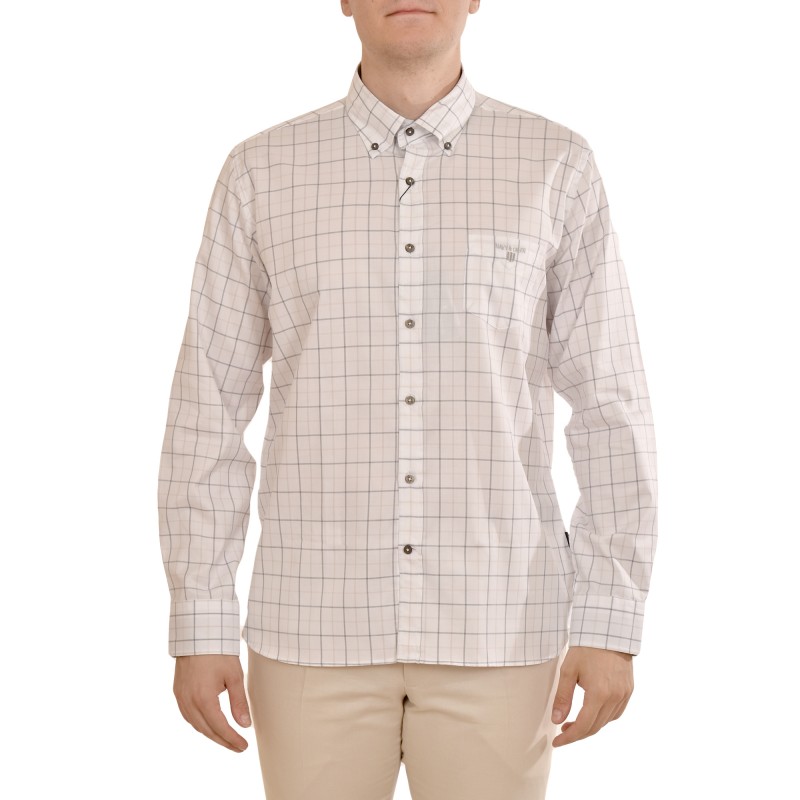 Navy & Green Comfort Fit Two Ply Shirt-White/Grey Navy & Green Comfort Fit Two Ply Shirt-White/Grey