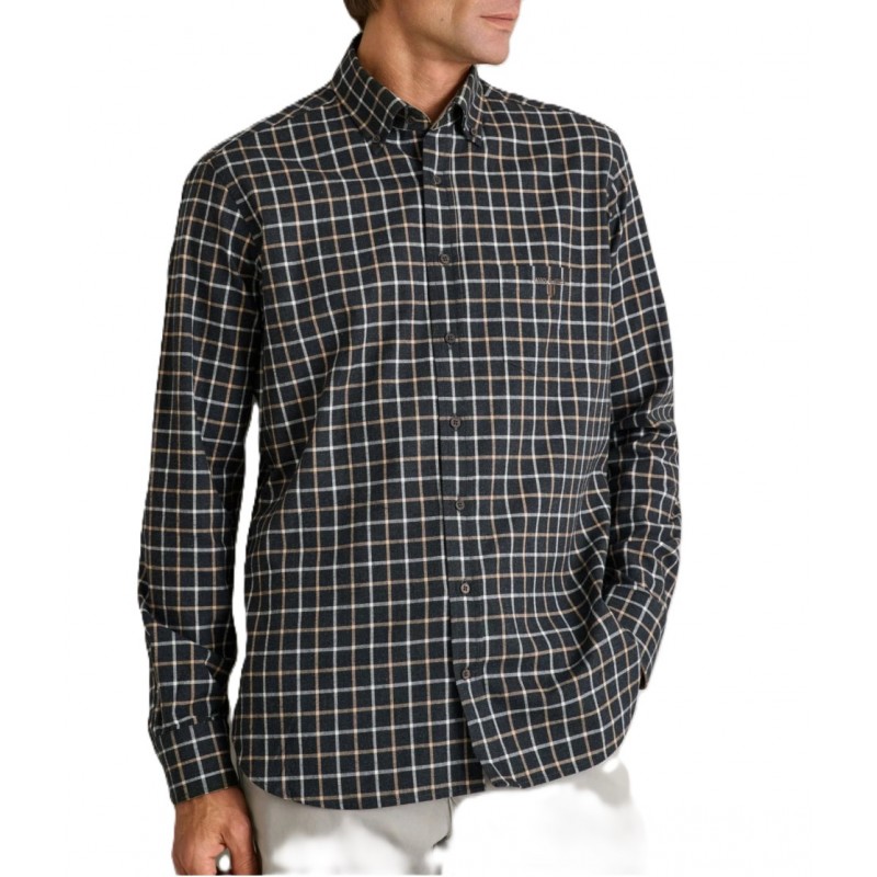 Navy & Green Shirt Heavy Twill Flannel Look-Night Blue/Beige Navy & Green Shirt Heavy Twill Flannel Look-Night Blue/Beige