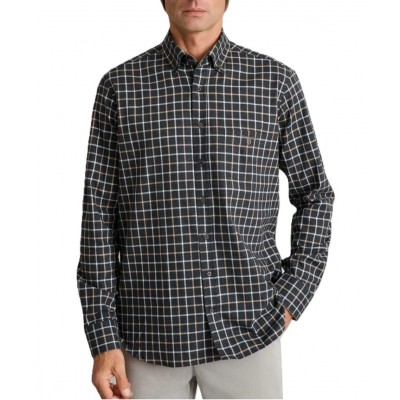 Navy & Green Shirt Heavy Twill Flannel Look-Night Blue/Beige