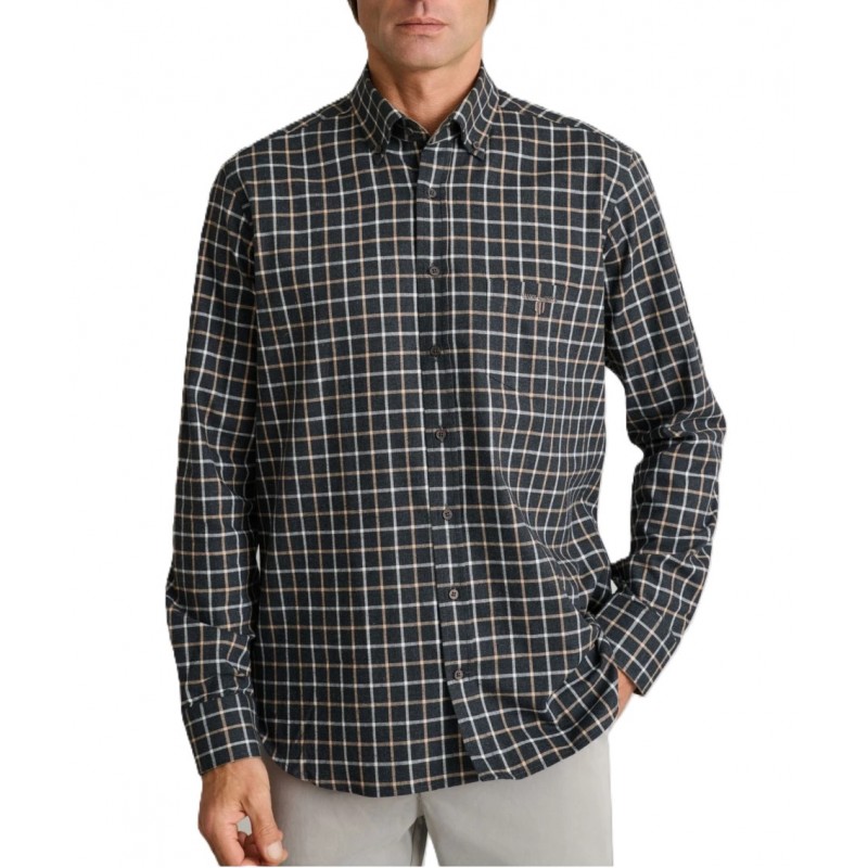 Navy & Green Shirt Heavy Twill Flannel Look-Night Blue/Beige Navy & Green Shirt Heavy Twill Flannel Look-Night Blue/Beige