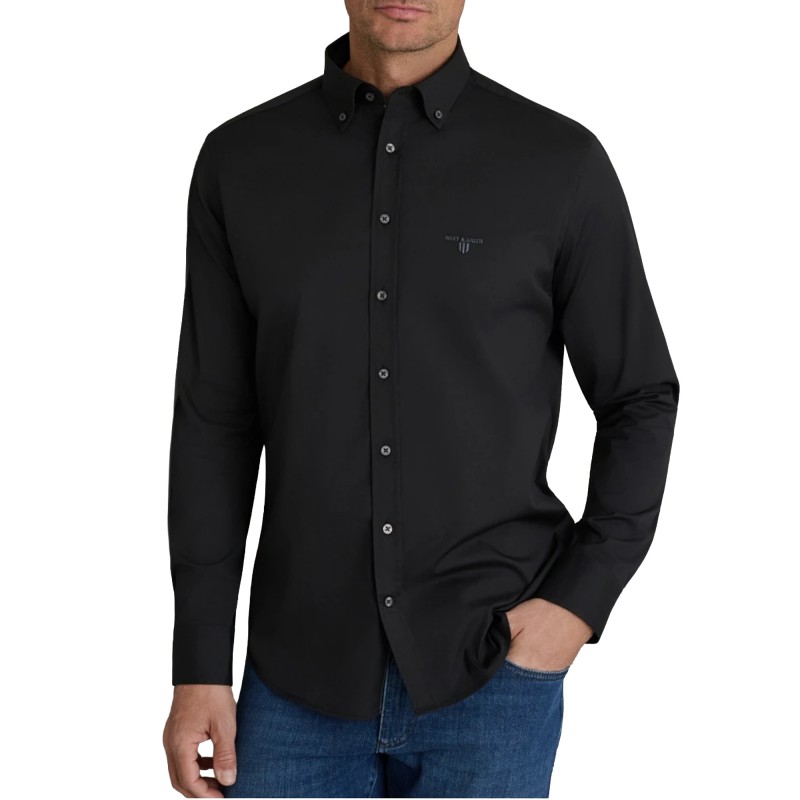 Navy & Green Shirt Comfort Fit Stretch-Black Ink