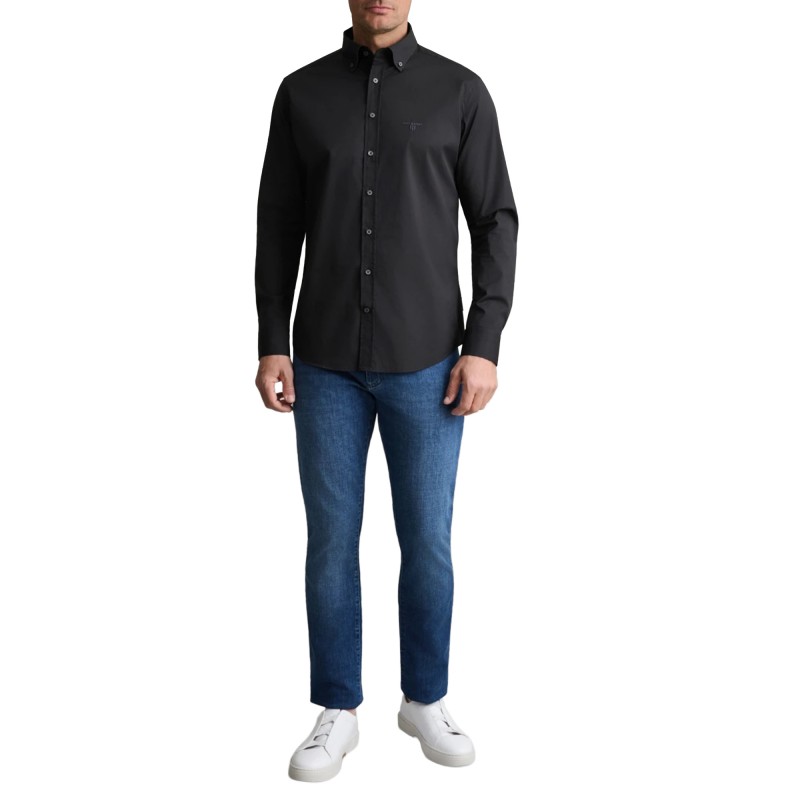 Navy & Green Shirt Comfort Fit Stretch-Black Ink